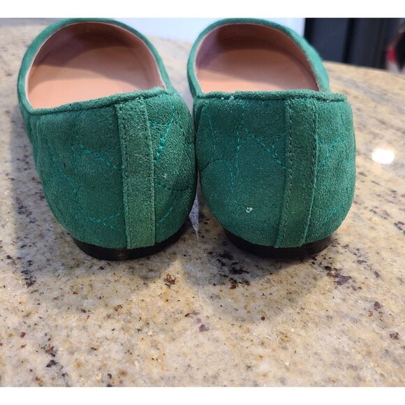 Betsey Johnson Sagga Size 9 Green Suede Quilted Heart Ballet Flats Cheetah Sole - Picture 8 of 12